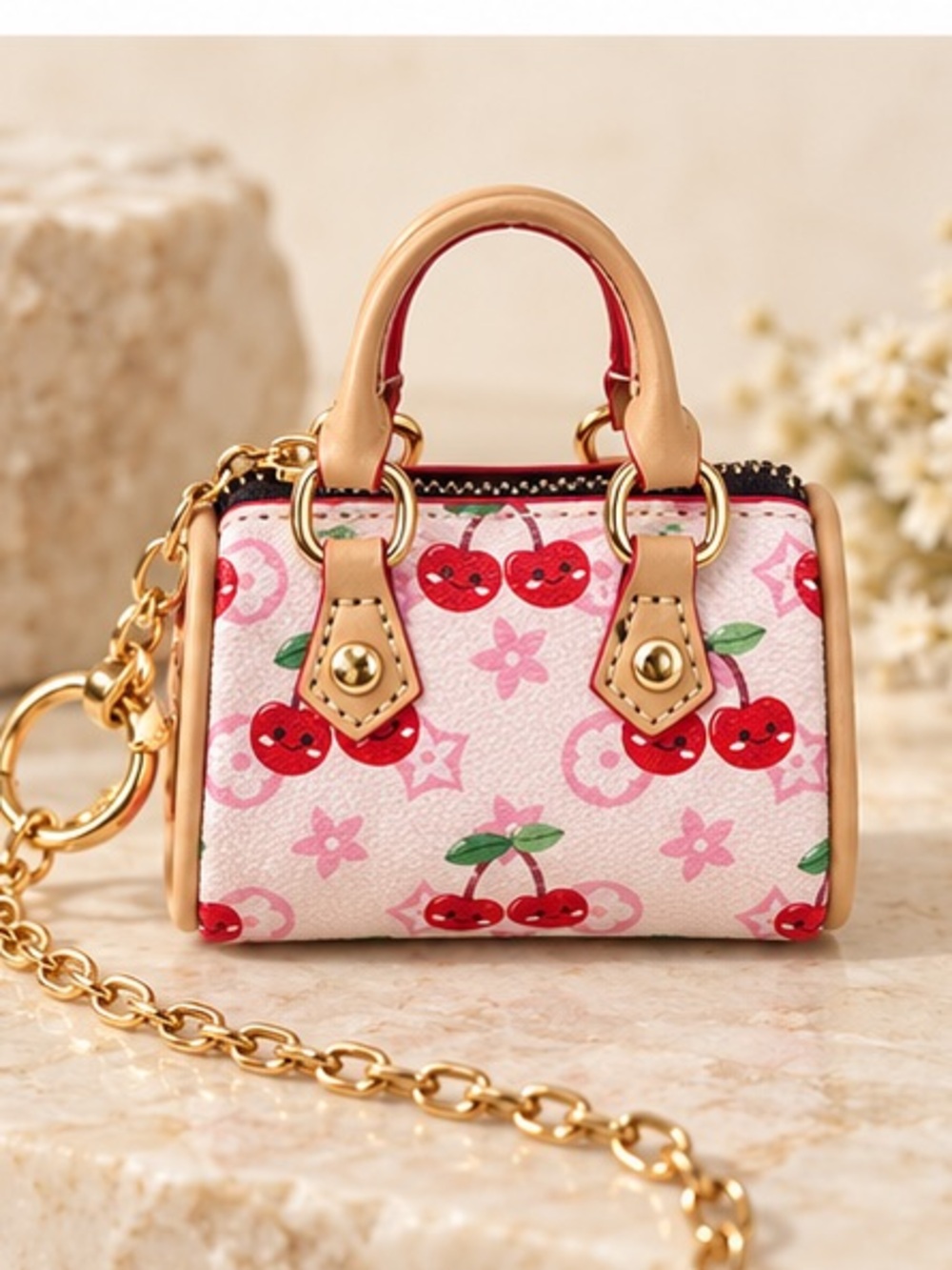 Cherry Print Mini Handbag Bag Charm & Keychain